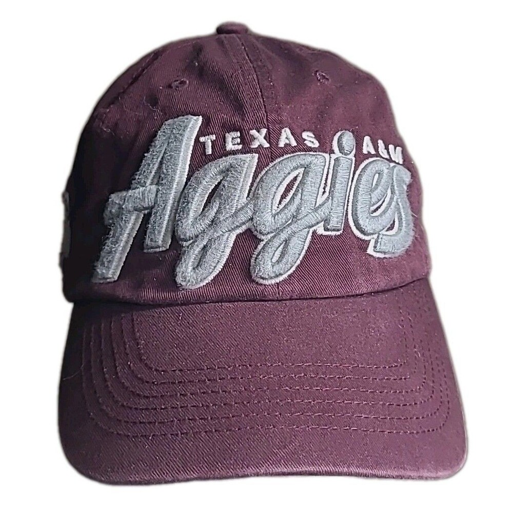 Texas A&M Aggues 47 Brand Script  Adjustable Cap Embroidered Maroon White Gray